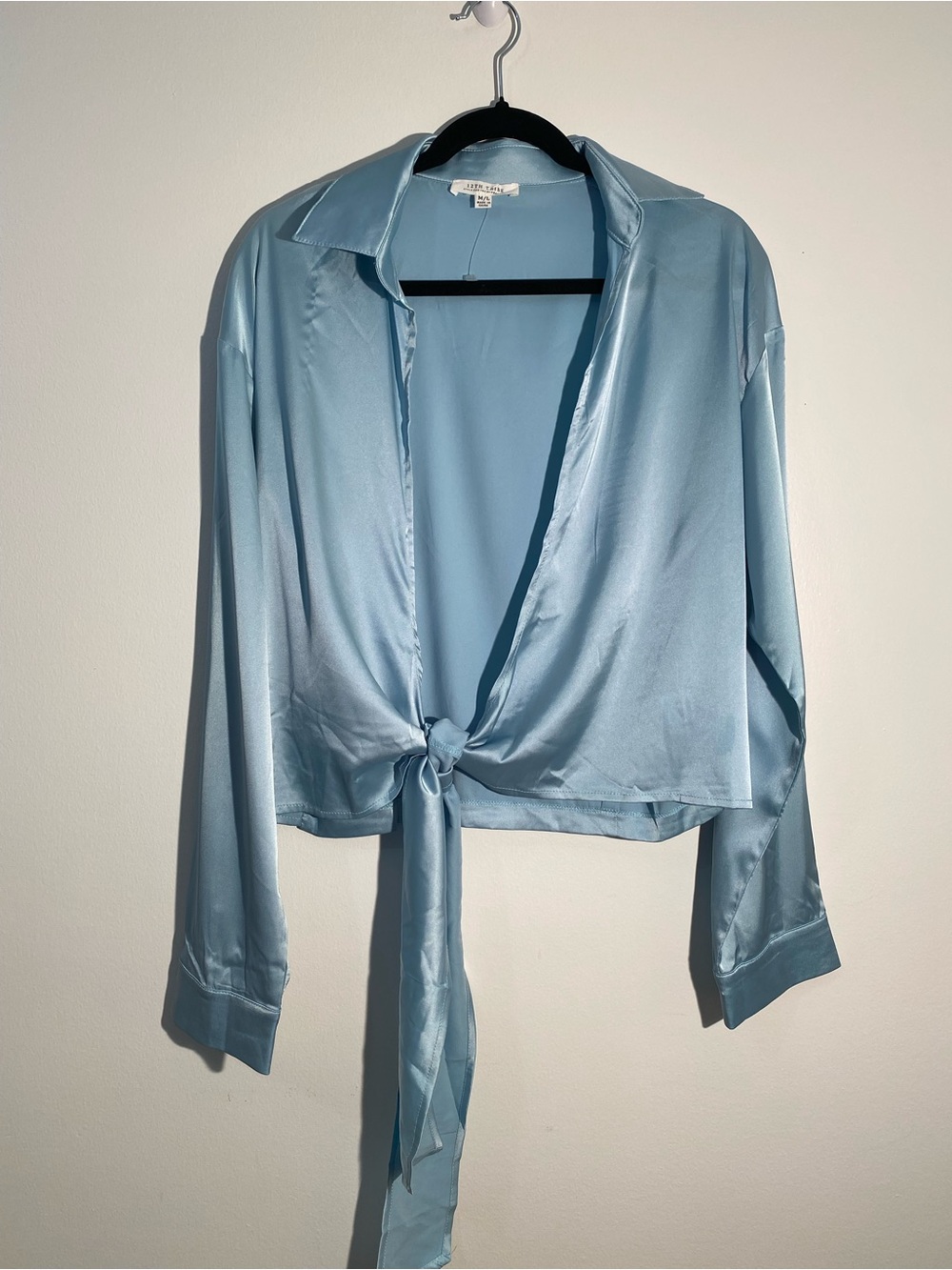 12th Tribe Light Blue Satin Tie-Front Blouse size M/L
